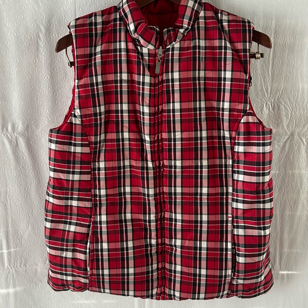 Women’s Jones New York Sport Quilted Reversible Zip Vest Red/Black Plaid Sz L